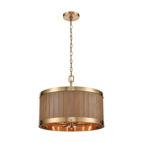 Elk Wooden Barrel 6 Light Chandelier In Satin Model: 33374/6