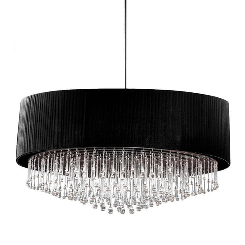 Eurofase 20586-010 Penchant 6 Light Circular Pendant Black Finish Black Pleated Chiffon Shade