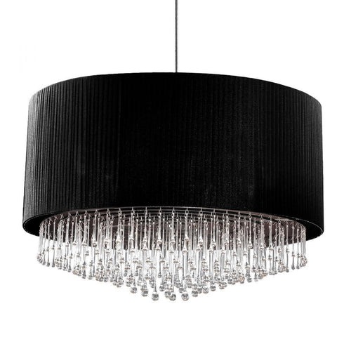 Eurofase 20587-017 Penchant 12 Light Circular Pendant Black Finish Black Pleated Chiffon Shade
