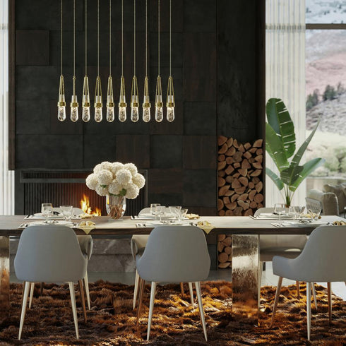 Hubbardton Forge Link 10 Light Blown Glass Rectangular Pendant Model: 131200-SKT-STND-85-YG0434