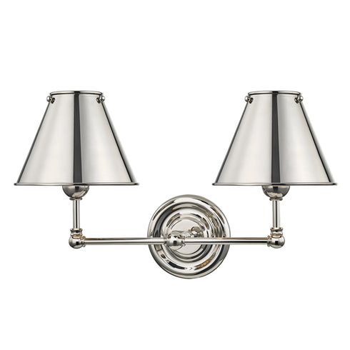 Hudson Valley Classic No.1 2 Light Wall Sconce With Metal Shade Model: MDS102-AGB-MS