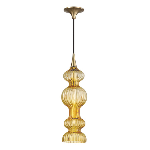 Hudson Valley Pomfret 1 Light Pendant With Light Amber Glass Model: 1600-AGB-LA