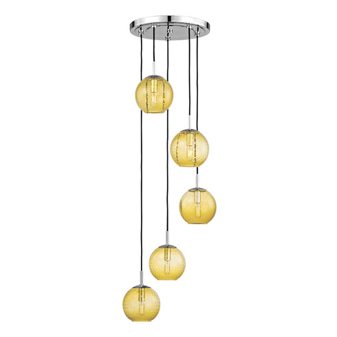 Hudson Valley Rousseau 5 Light Pendant With Light Amber Glass Model: 2035-AGB-LA