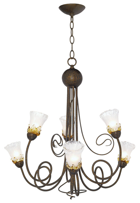 P126-6-109 6-Light Flower Glass Pendant Chandelier
