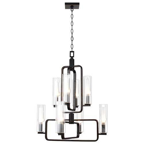 P221-8-193 8-Light Sleek Pendant Chandelier with Clear/Frosted Glass Shades in Dark Oil Rubbed Bronze