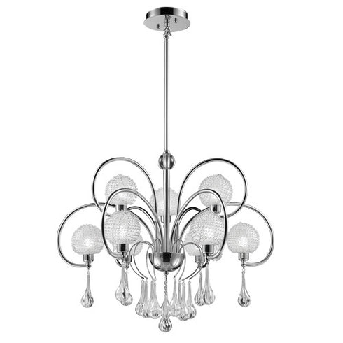 P312-9-CM 9-Light Chandelier with Metal Curls & Glass Drops