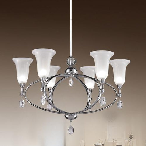 P343-6-CM-FR 6-Light Chrome Chandelier with Frosted Glass Shades