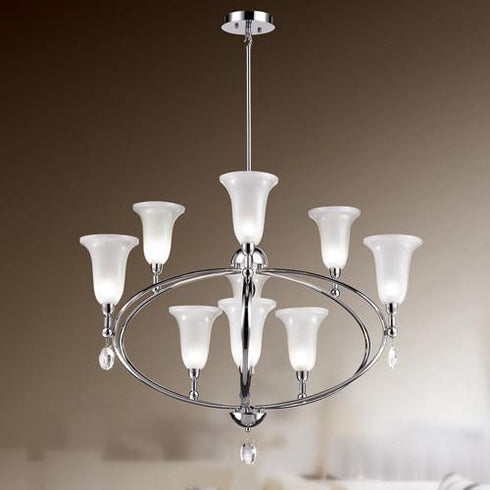 P343-9-CM-FR 9-Light Chrome Chandelier with Frosted Glass Shades