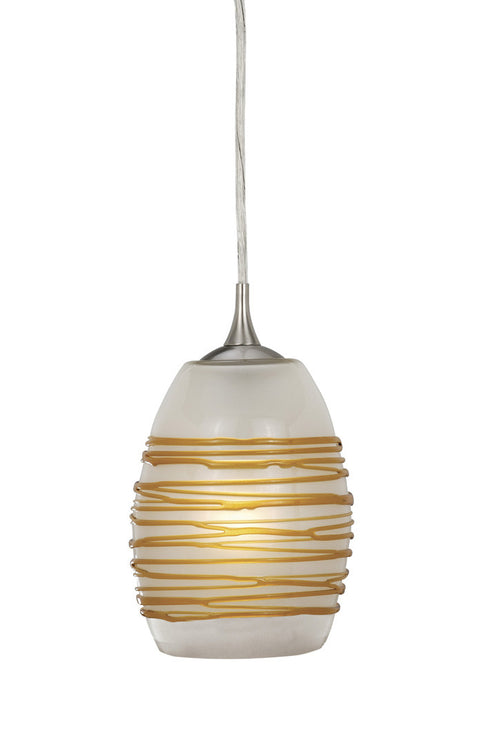 PD30151SN Vaxcel Milano 5-1/2" Mini Pendant Satin Nickel w/Amber Swirl Glass
