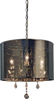 Three Light Chrome Chandelier with Drum Shaped Mylar Shade