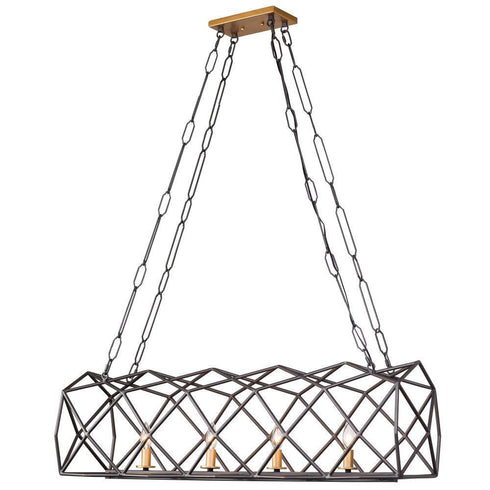 Varaluz Geo 4 Light Linear Pendant Antique Gol Model: 295N04AGRB